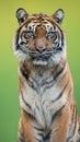 Tiger portrait with a green background