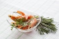 Tiger Prawn Shrimps with dill and rosemary. Royalty Free Stock Photo