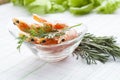 Tiger Prawn Shrimps with dill and rosemary. Royalty Free Stock Photo