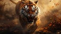 Intense Digital Painting Of A Fleeing Tiger In Kingcore Style