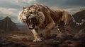 Intense Action: Saber-toothed Tiger With Scorpion Tail