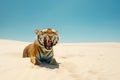 Tiger resting on the beach nature view