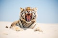 Tiger resting on the beach nature view