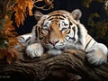 Tiger resting on the birch branch