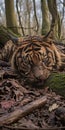 Tiger Resting on Moist Forest Floor
