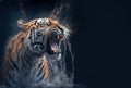 Tiger roar and water splashing. Energy and power AI generative illustration