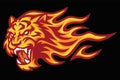 Tiger Roaring Head Fire Burning Flame Logo Vector Mascot Design