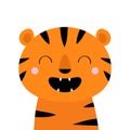 Tiger roaring yawing. Cute cartoon kawaii funny smiling baby animal character. Open mouth fang. Childish print for nursery, kids