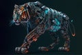 Tiger. Robo tiger. Cyborg tiger. 3D rendering of a tiger in futuristic style. 3D illustration.. 3d rendering of a tiger on a black