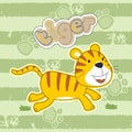 Running tiger cartoon on striped background Royalty Free Stock Photo