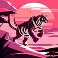 Tiger running on the cliff in the sunset. Vector illustration. generative AI
