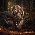 tiger running in the forest.Generative Ai