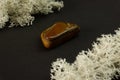 Tiger's eye stone from Republic of South Africa RSA. Natural mineral stone on black background. Mineralogy, geology Royalty Free Stock Photo