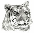 Tiger`s head. Pencil drawing illustration