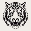 Black And White Tiger Face: Classic Tattoo Style Vector Illustration Royalty Free Stock Photo