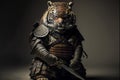 Tiger in samurai armor with katana