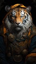 Tiger samurai portrait on black background. Generative AI Royalty Free Stock Photo