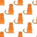 Tiger Seamless Pattern Background. Gorgeous exotic carnivorous animal with stripy coat. Graceful large wild cat or felid