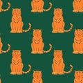 Tiger Seamless Pattern Background. Gorgeous exotic carnivorous animal with stripy coat. Graceful large wild cat or felid