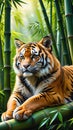 Tiger in Serene Bamboo Forest Immersive Nature Scene Royalty Free Stock Photo
