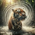 Tiger shakes himself dry after bathing in pool