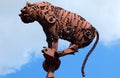 Tiger shaped metal art work made out of scra Royalty Free Stock Photo