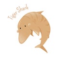 Tiger shark. Isolated cartoon character. Royalty Free Stock Photo