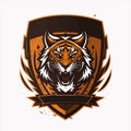 Tiger with shield mascot logo design modern illustration vector Royalty Free Stock Photo