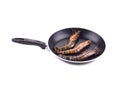 Tiger shrimps on black pan. Royalty Free Stock Photo