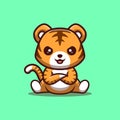 Tiger Sitting Angry Cute Creative Kawaii Cartoon Mascot Logo