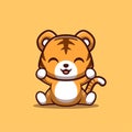 Tiger Sitting Excited Cute Creative Kawaii Cartoon Mascot Logo