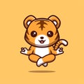 Tiger Sitting Meditation Cute Creative Kawaii Cartoon Mascot Logo