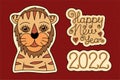 Tiger sketch sticker. Happy New year 2022. Chinese horoscope. Animal symbol vector. Black line. Doodle illustration. Editable