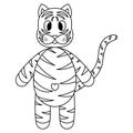 Tiger. Sketch. Striped kitten with a cute belly. Vector illustration. Animal navel in the shape of a heart. Fairy tale character