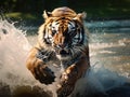 Tiger with splash river Action wildlife scene with wild cat in nature Tiger running in the Danger Royalty Free Stock Photo