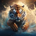 Tiger with splash river Action wildlife scene with wild nature Tiger running in the water Royalty Free Stock Photo