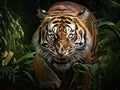 Ai Generated illustration Wildlife Concept of Tiger stalking prey Royalty Free Stock Photo