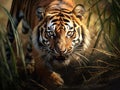 Ai Generated illustration Wildlife Concept of Tiger stalking prey Royalty Free Stock Photo
