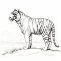 Perspective Rendering: Detailed Black And White Tiger Drawing