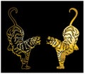 Tiger Sticker tattoo design, Cartoon tiger on black background. Royalty Free Stock Photo