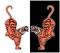 Tiger Sticker tattoo design, Cartoon tiger on black background. Royalty Free Stock Photo