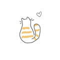 Tiger-striped cat doodle. Cartoon Cat vector hand drawn illustration.