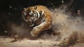 Intense Action: Tiger Running In Hyper-detailed Realistic Style