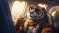Tiger In Sunglasses Enjoying A Beer On An Airplane