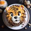 Tiger Theme Ice Cream Face Cake - Photorealistic 2d Design