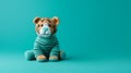 Turquoise Knitted Tiger Toy On A Vibrant Background