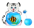 tiger with tropical fish in aquarium Royalty Free Stock Photo