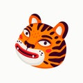 Tiger vector head, cartoon tiger funny face on white background. Royalty Free Stock Photo