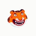 Tiger vector head, cartoon tiger funny face on white background. Organic flat style vector illustration Royalty Free Stock Photo