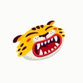 Tiger vector head, cartoon tiger funny face on white background. Organic flat style vector illustration Royalty Free Stock Photo